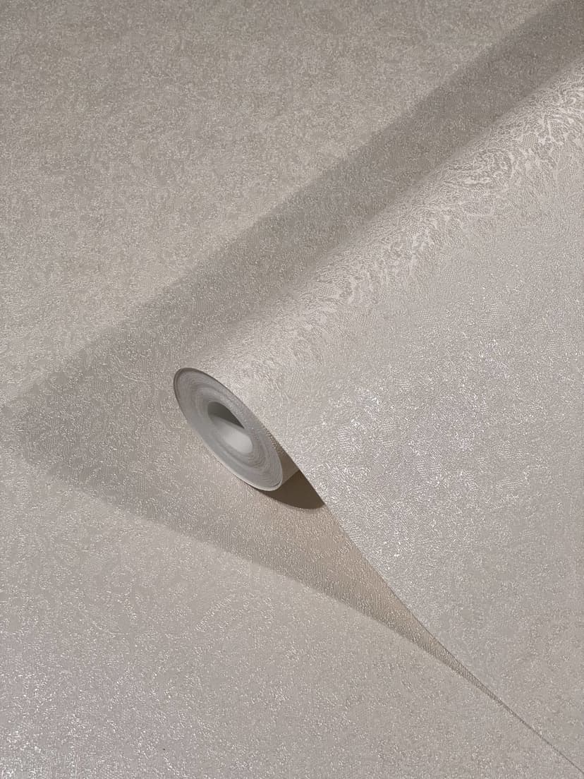 Carta da parati in tessuto non tessuto con piccole foglie lucide beige floreale di Harald Glööckler