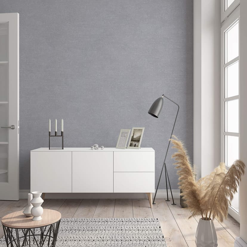 Carta da parati in tessuto non tessuto con look monocromatico moderno e struttura in grigio pieno