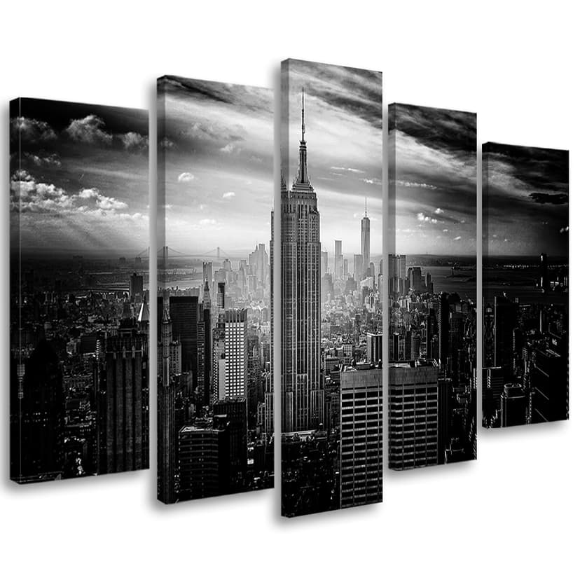 Stampa su tela 5 pezzi New York City in bianco e nero