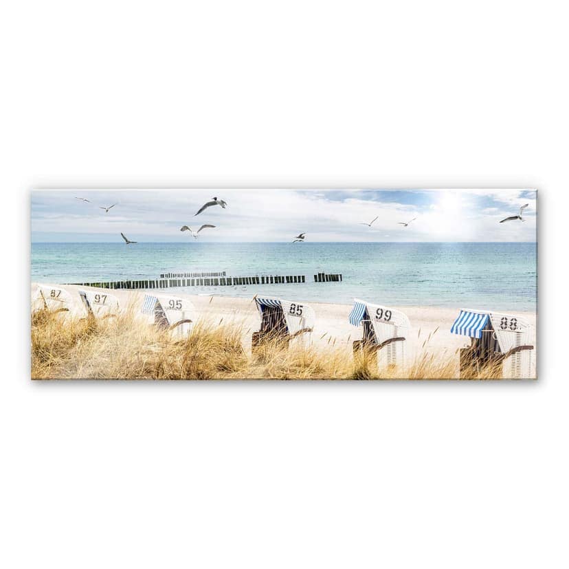 Stampa su vetro acrilico con foto di sedie da spiaggia sul Mar Baltico