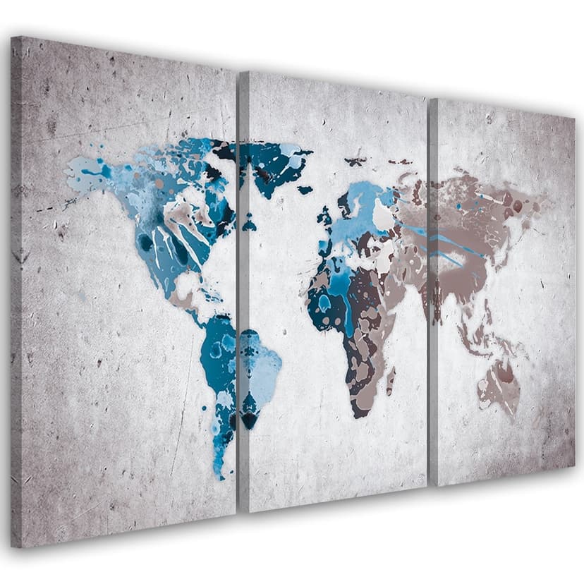 Stampa su tela 3 pezzi, mappa del mondo turchese