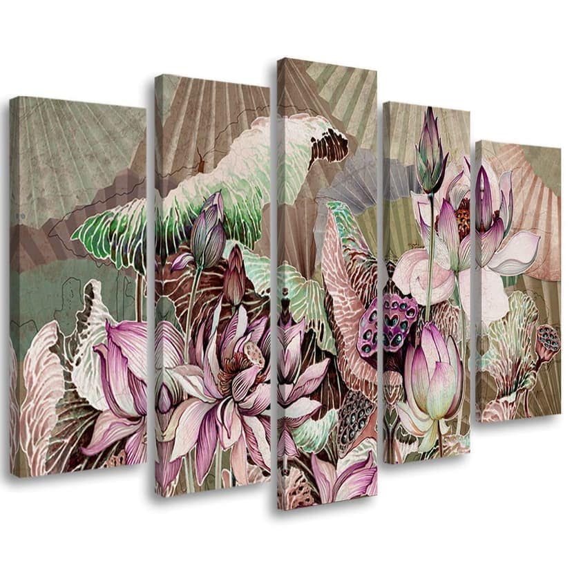 Stampa su tela 5 pezzi, Holy Lotus e Fanter