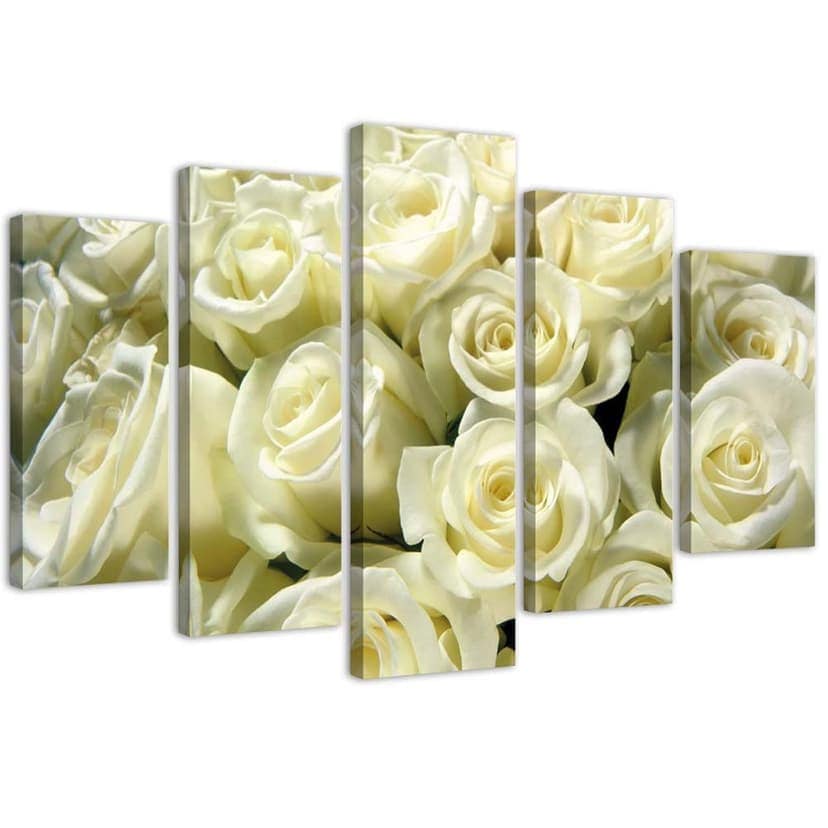 Stampa su tela 5 pezzi Rose bianche Fiori Natura