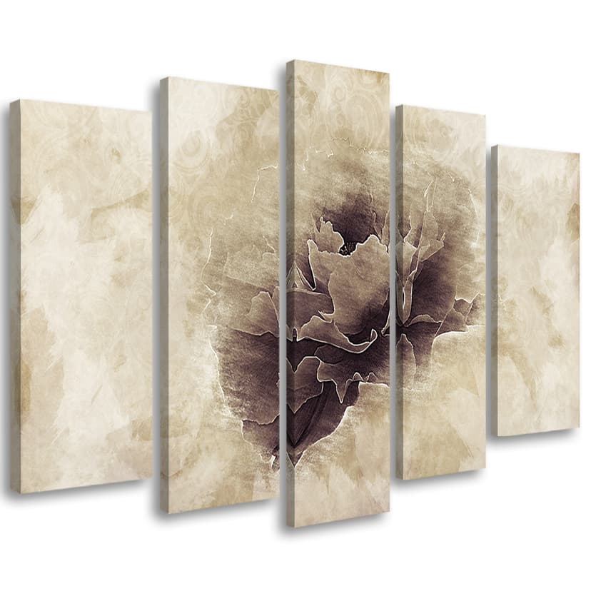 Stampa su tela 5 pezzi, Rose Flower Vintage Beige