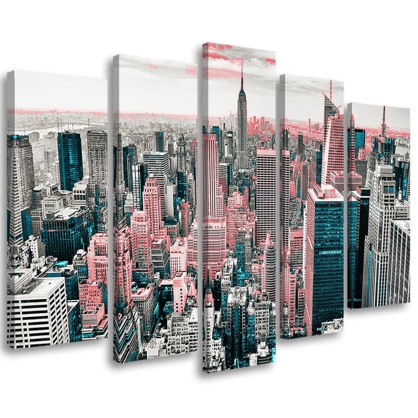 Stampa su tela 5 pezzi, panorama della città di New York Manhattan