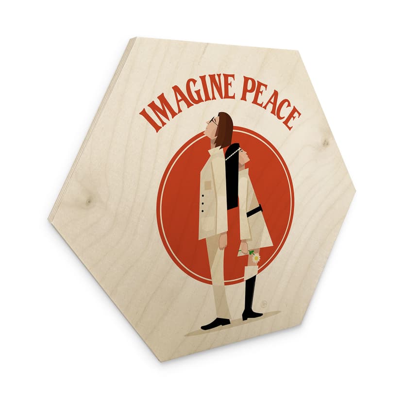 Stampa su legno esagonale Imagine Peace - Due per la pace e la speranza - Retrodrome
