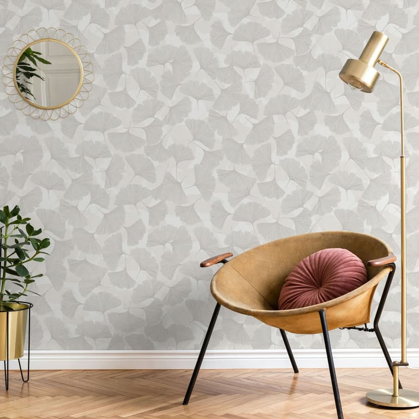 Carta da parati in tessuto non tessuto 3D, foglie, natura floreale opaca in grigio beige
