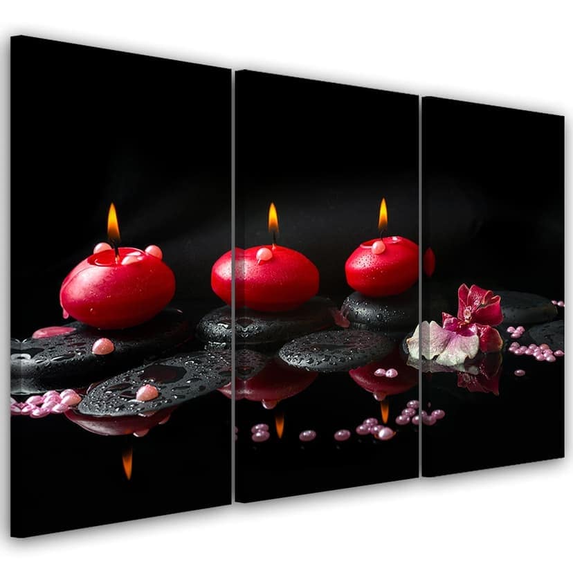 Stampa su tela 3 pezzi, candele Stones Zen Spa
