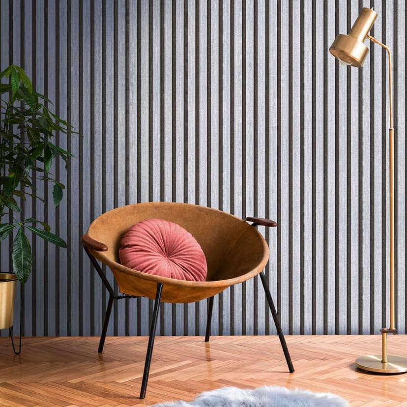 Carta da parati in tessuto non tessuto blu metallizzato con pannelli acustici in legno scandinavi neri Carta da parati di lusso