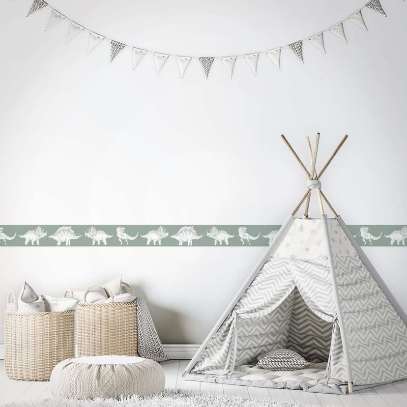 Carta da parati per bambini, carta da parati in tessuto non tessuto Kids Walls verde, bianco