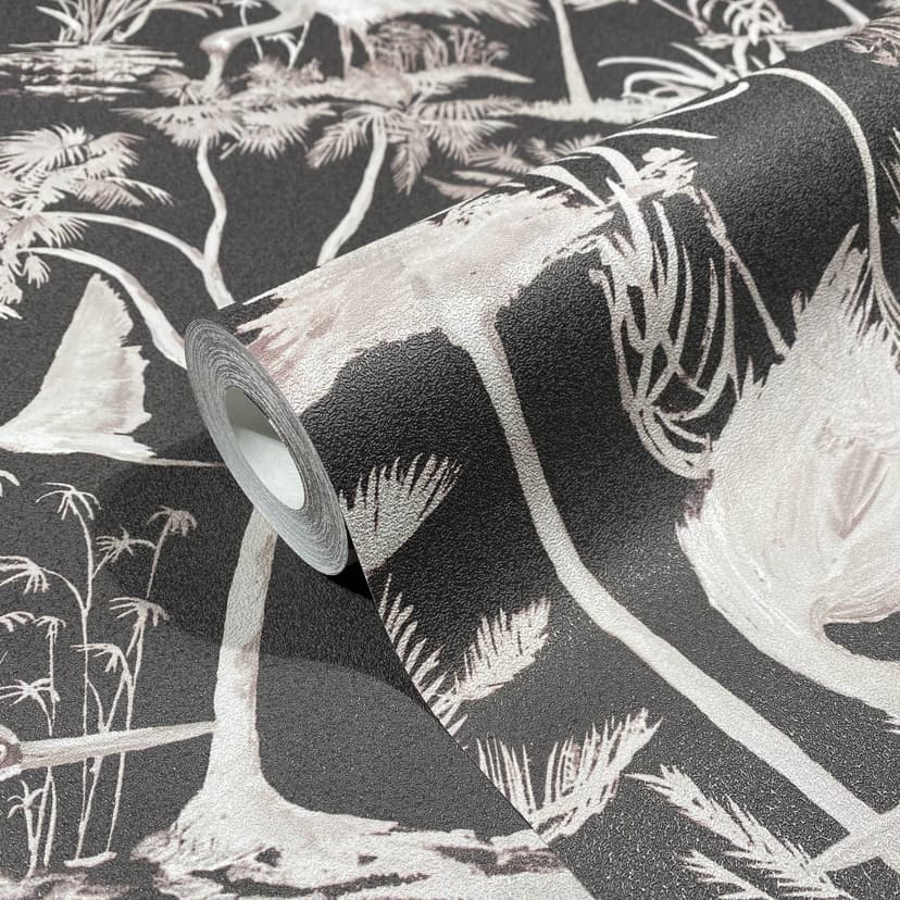 Carta da parati floreale in pile Spirit of Jungle nero, grigio