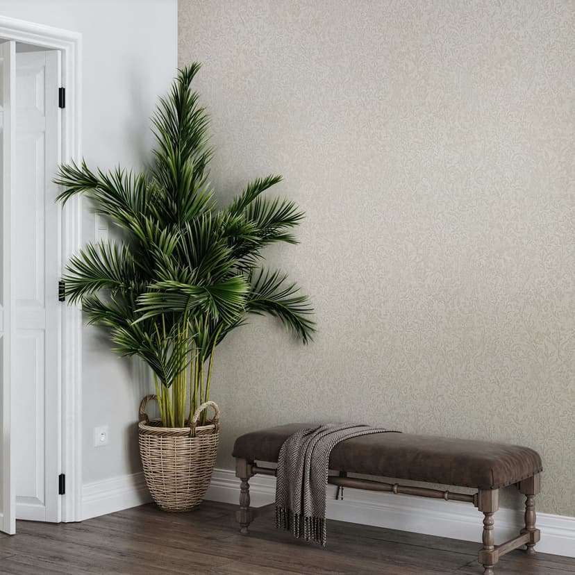 Carta da parati in tessuto non tessuto beige con motivo a foglie e natura floreale
