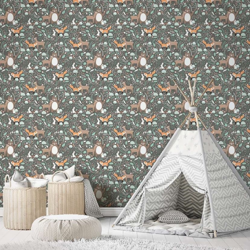 Carta da parati per bambini, carta da parati in tessuto non tessuto con illustrazione Kids Walls verde, grigio