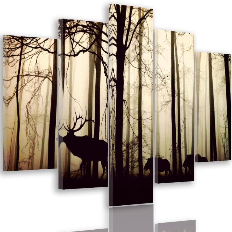 Stampa su tela 5 pezzi Cervo Foresta Animale Natura