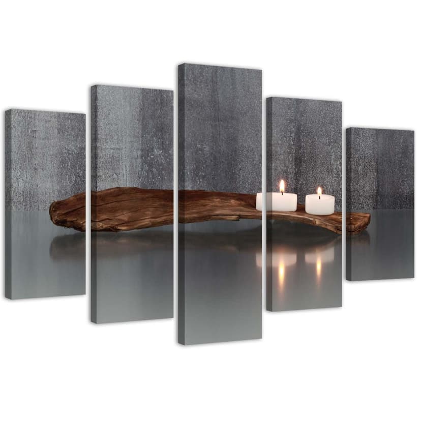 Stampa su tela 5 pezzi, legno di candela Zen Spa