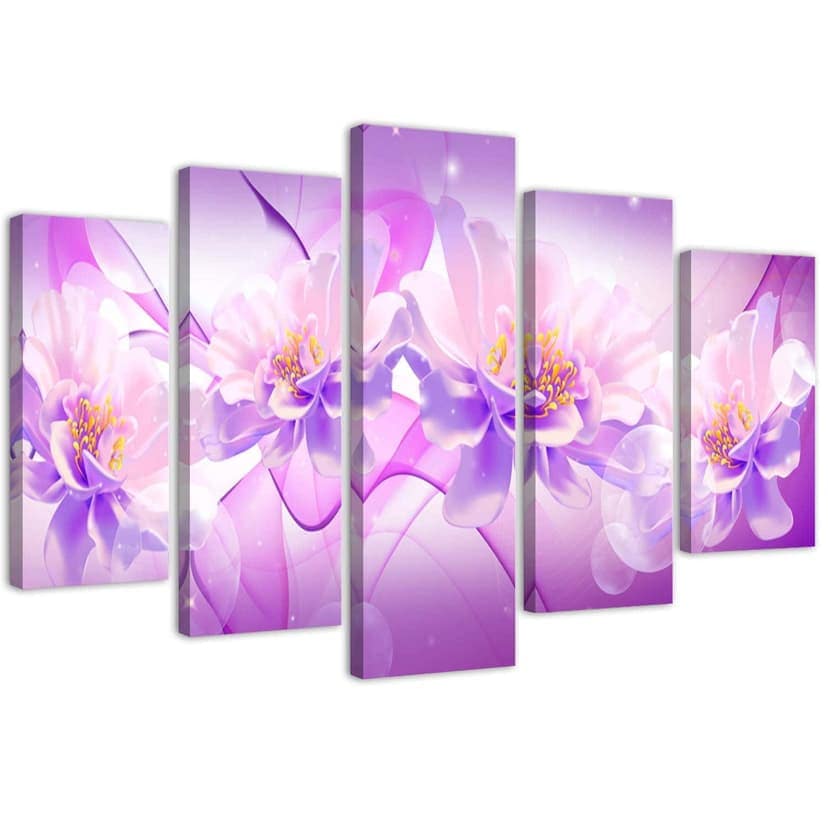 Stampa su tela 5 pezzi Fiori viola Natura