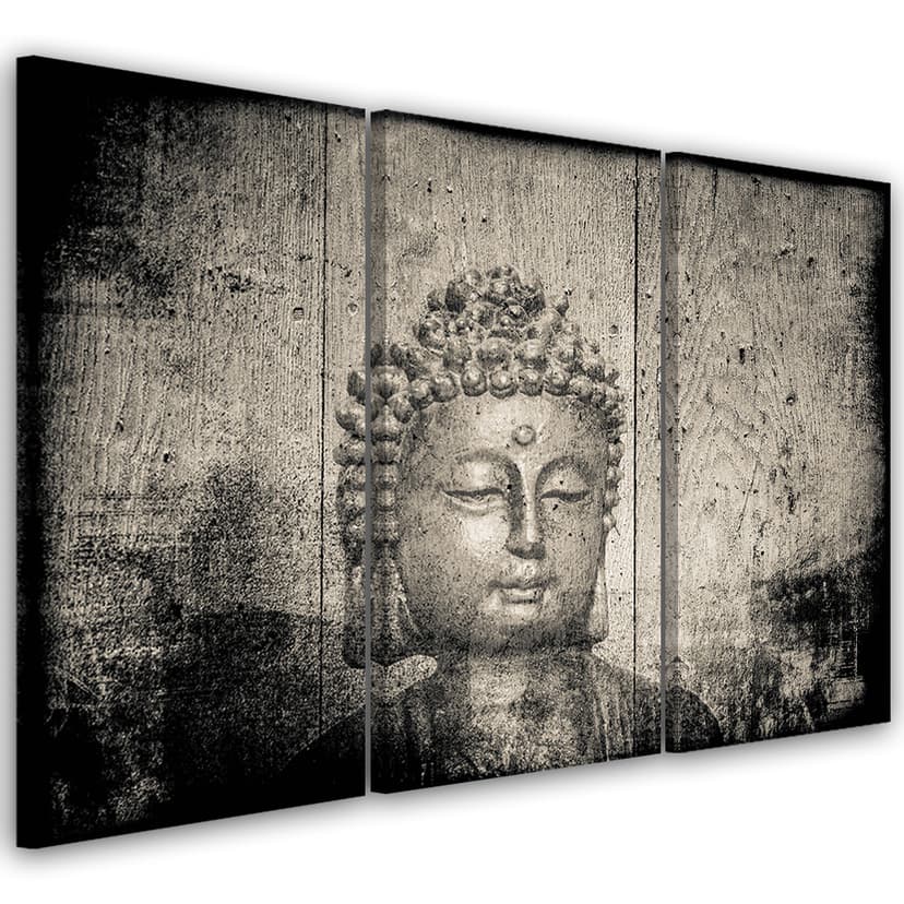 Stampa su tela 3 pezzi, Buddha Zen Feng Shui grigio