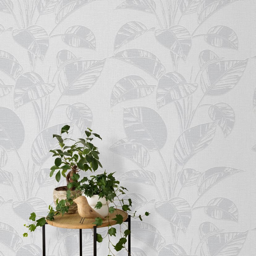 Carta da parati con motivo a foglie Opus grey