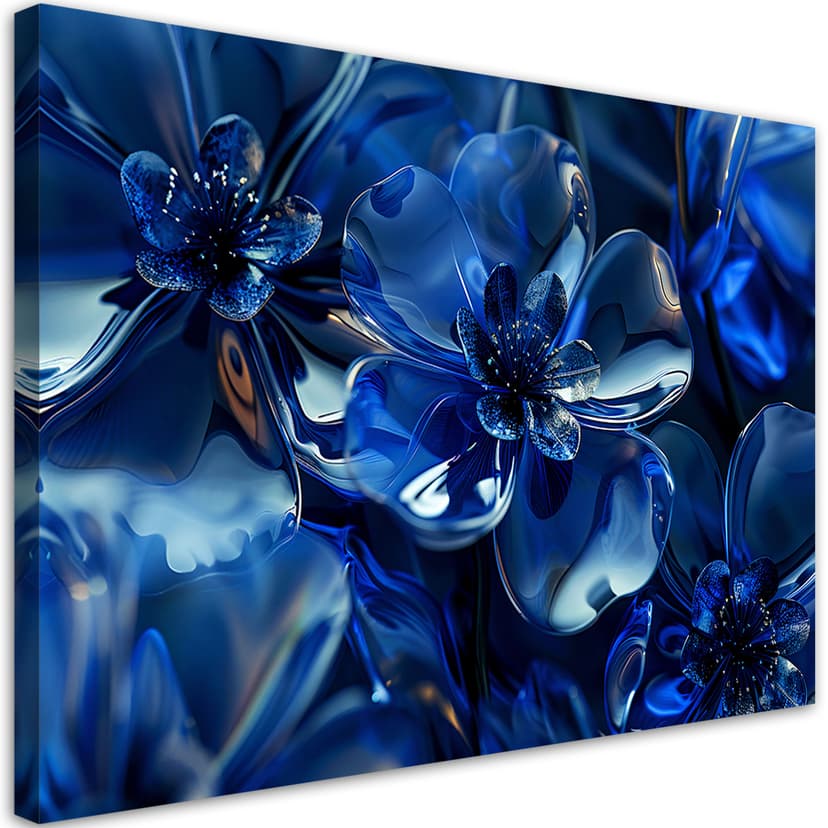 Stampa su tela, Fiori di vetro blu 3D