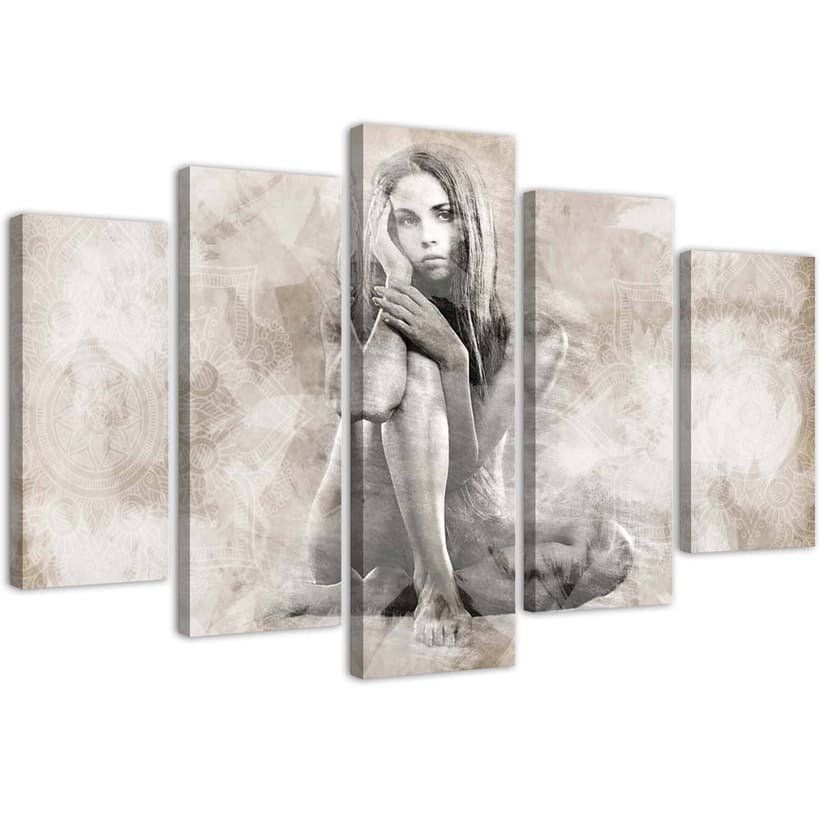 Stampa su tela 5 pezzi Nudo femminile beige