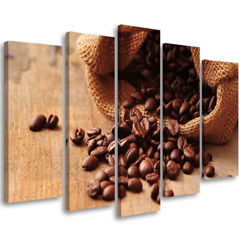 Stampa su tela 5 pezzi, chicchi di caffè