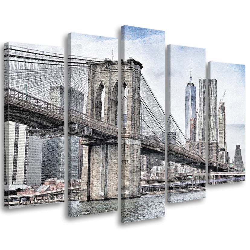 Stampa su tela 5 pezzi, Brooklyn Bridge City New York