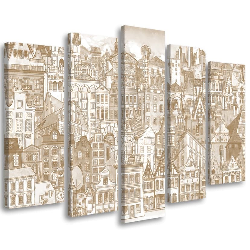 Stampa su tela 5 pezzi, Città felice