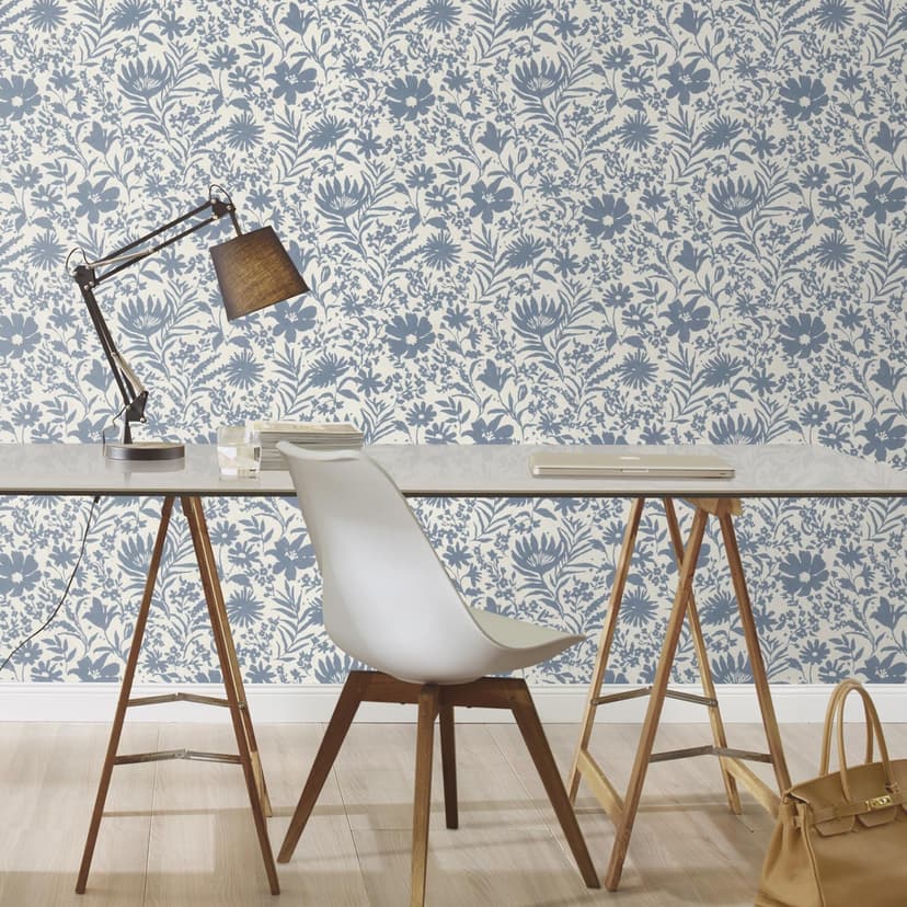 Carta da parati a fiori e tessuto non tessuto Paraiso blu