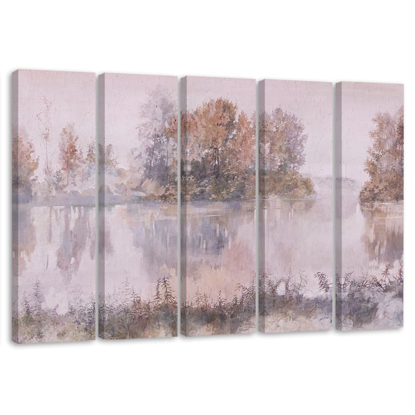 Stampa su tela 5 pezzi, vista lago