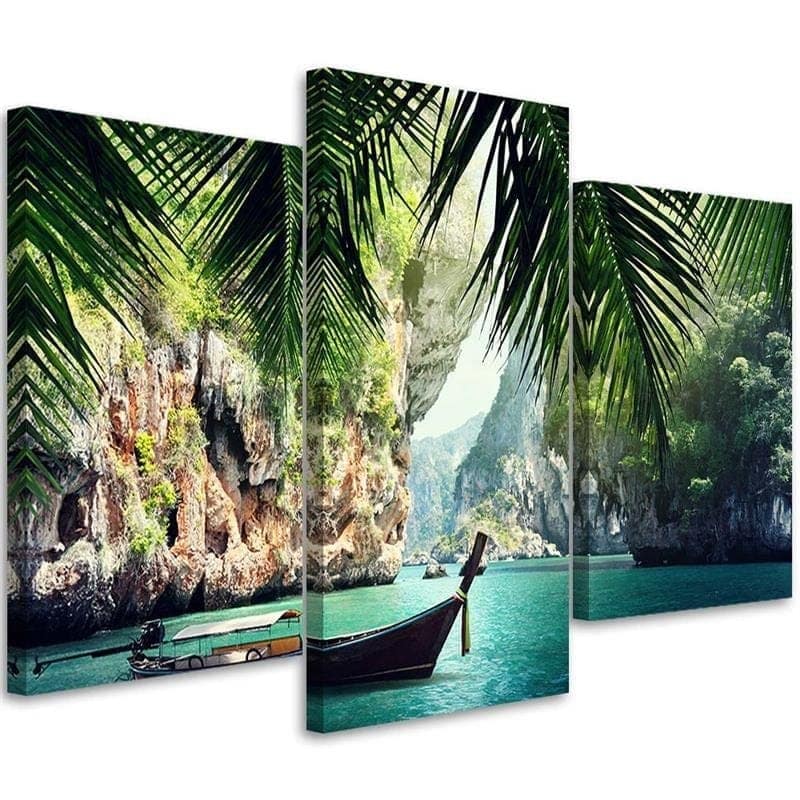 Stampa su tela 3 pezzi Palme tropicali Barca da spiaggia