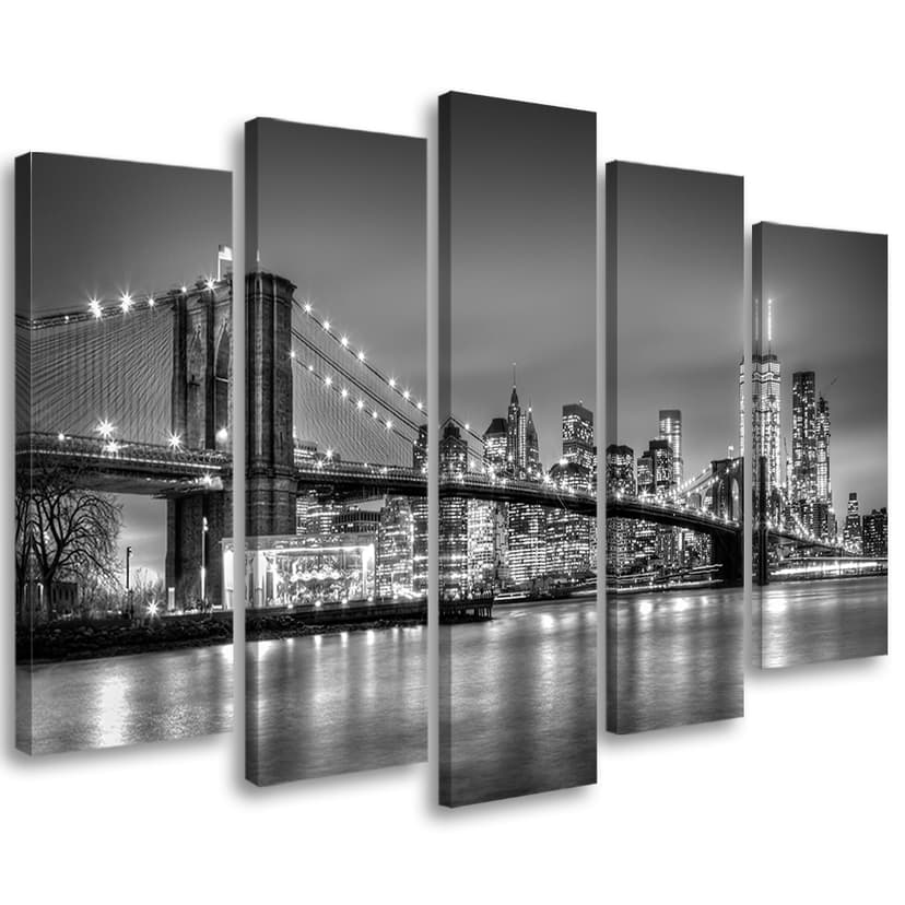 Stampa su tela 5 pezzi, New York di notte