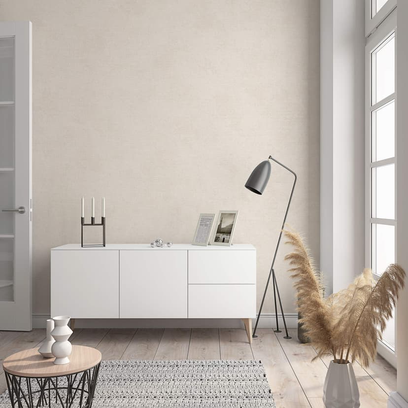 Carta da parati in tessuto non tessuto con look moderno e texture in tinta unita beige