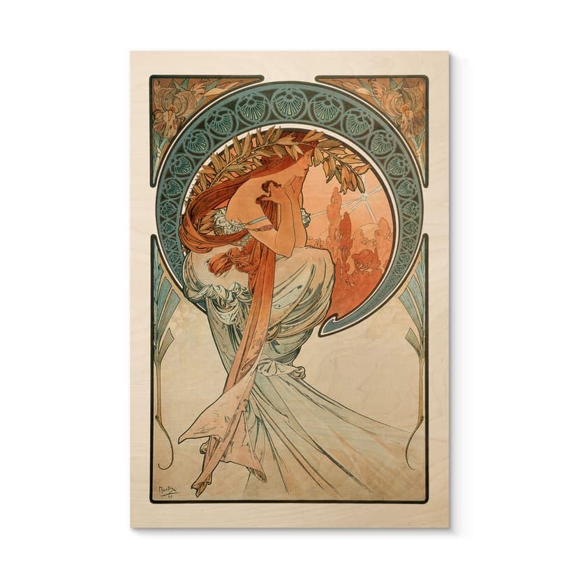 Stampa su legno di Mucha - Quattro arti: Poesia