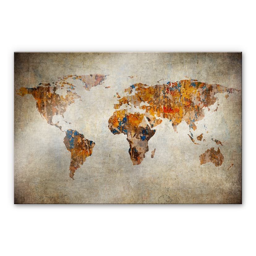 Stampa su vetro acrilico mappa del mondo Shabby Chic