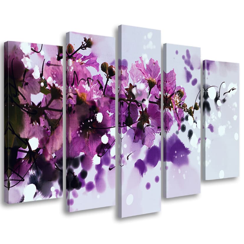 Stampa su tela 5 pezzi, fiori viola della natura