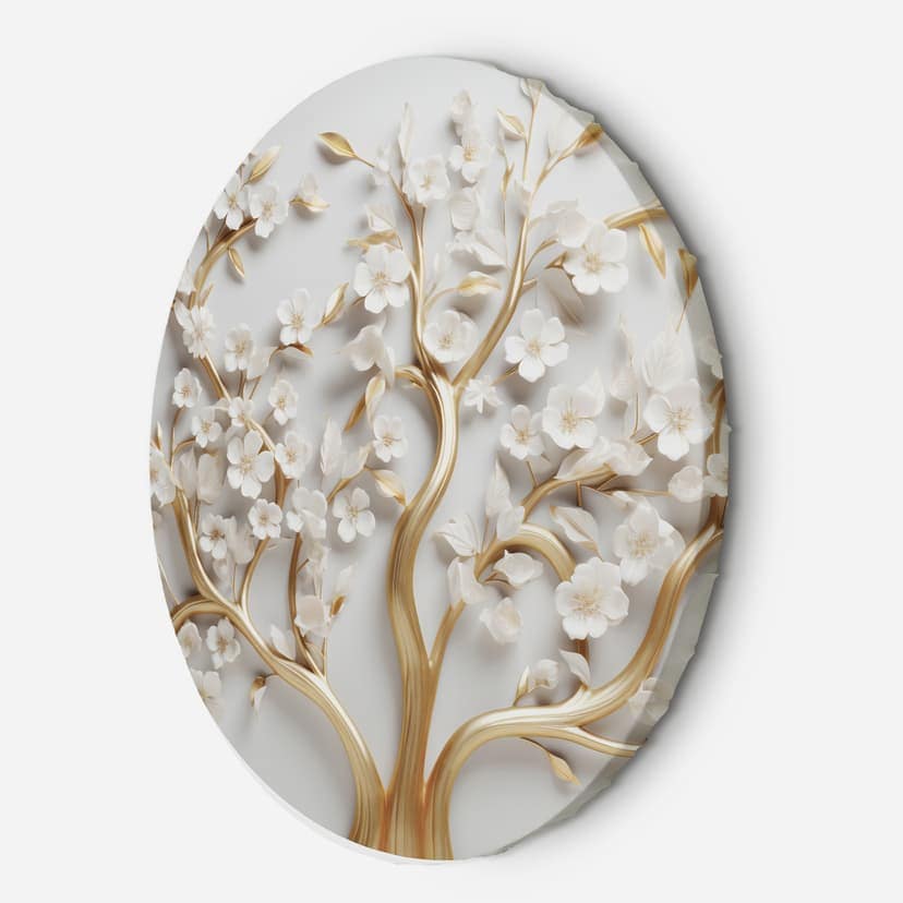 Tela rotonda Murale Golden Magnolia Fiore Glamour 3D
