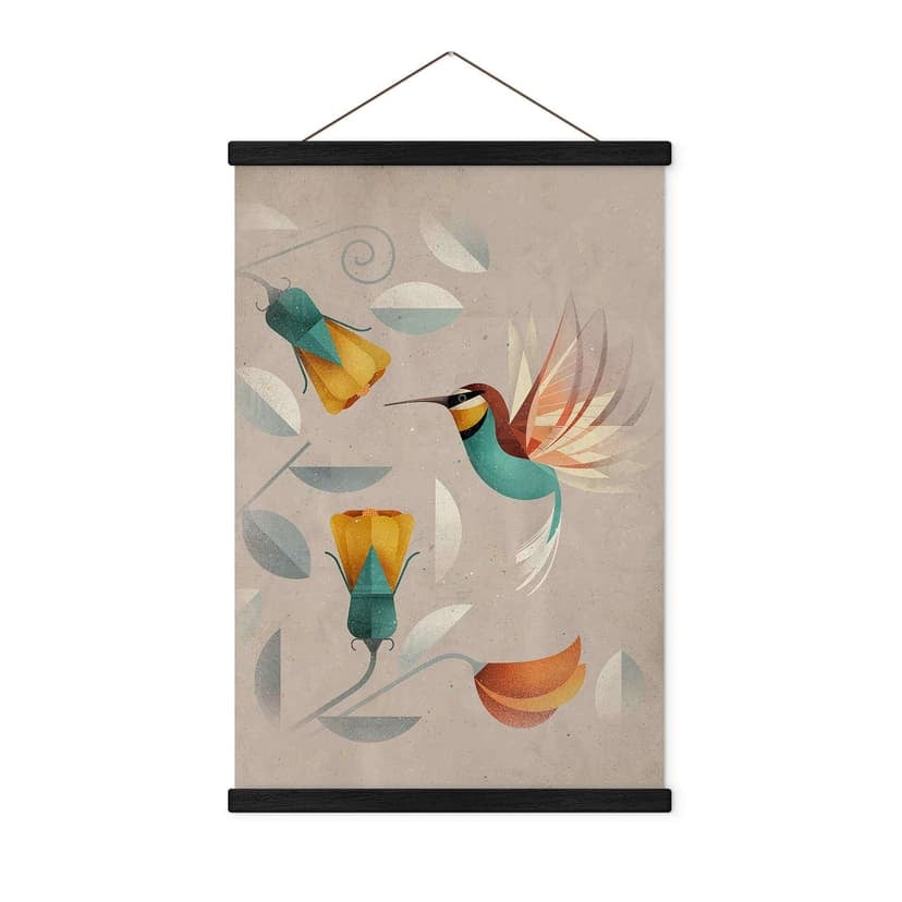 Stampe su tessuto con motivo di uccelli - Colibrì - Marrone