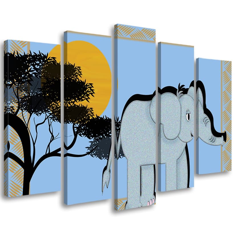 Stampa su tela 5 pezzi, cartone animato elefante