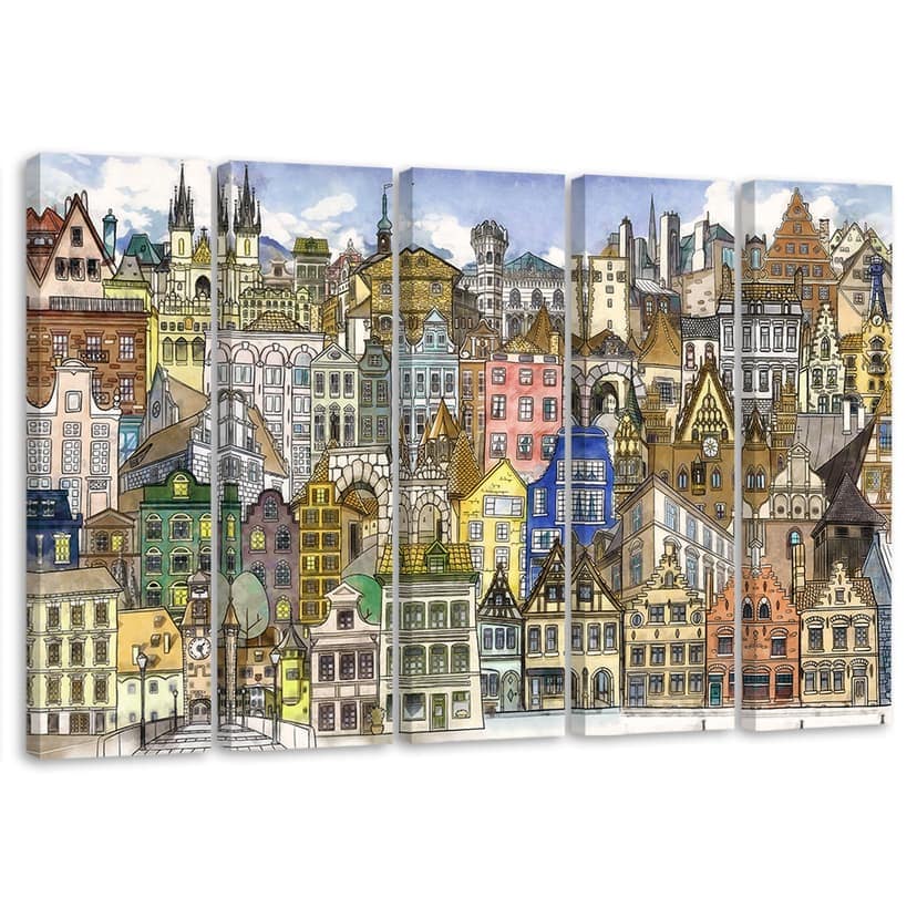 Stampa su tela 5 pezzi, Città felice