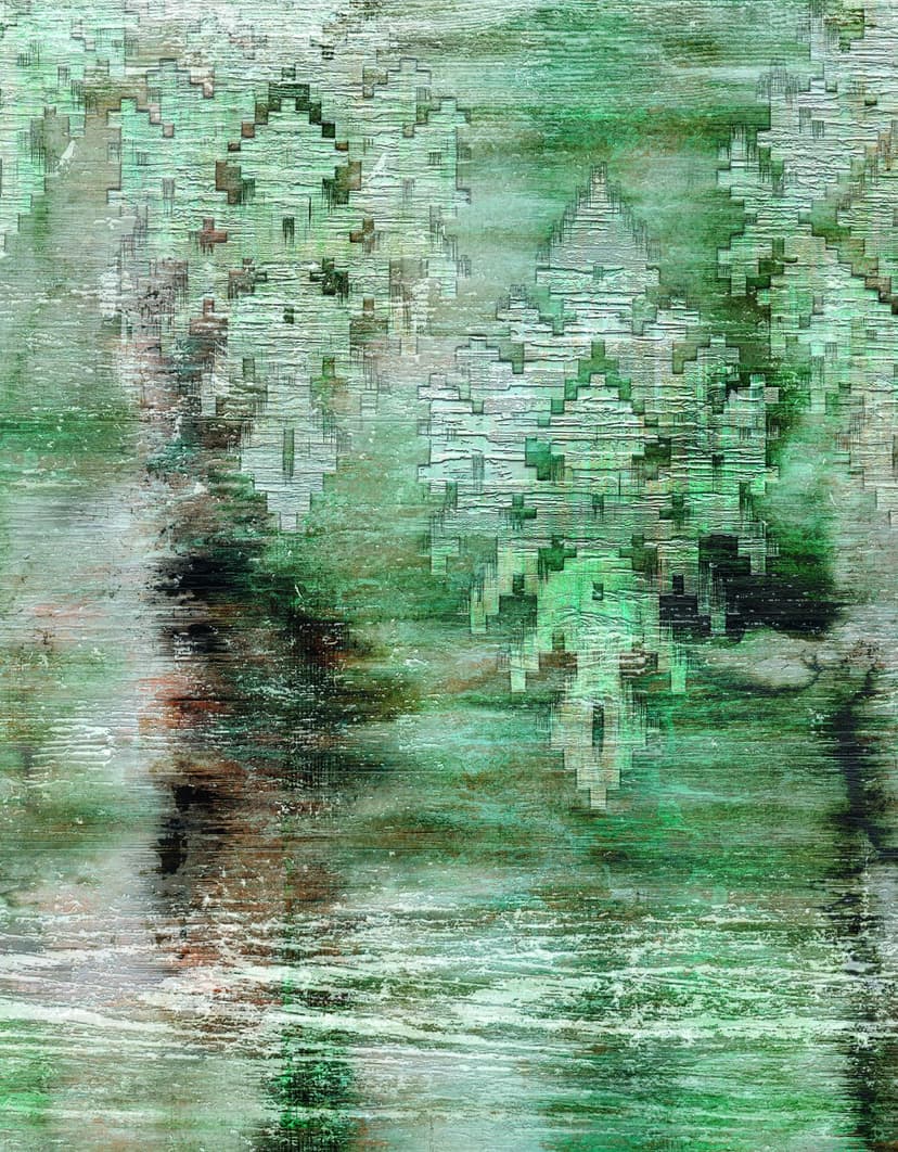 Fotomurale con motivo astratto della foresta di betulle in grigio-verde con texture 3,4 x 2,65 m