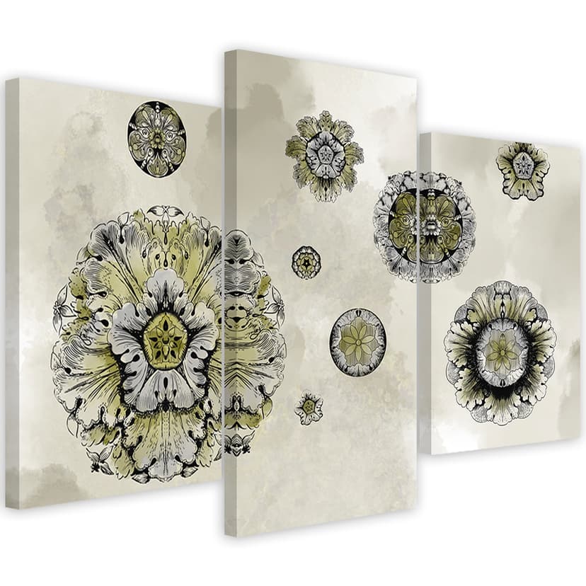 Stampa su tela in 3 pezzi, forme geometriche floreali