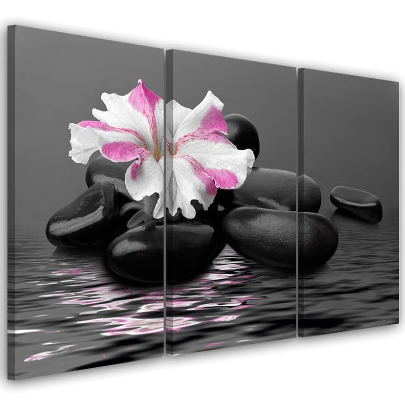 Stampa su tela 3 pezzi Pietre di fiori rosa Zen