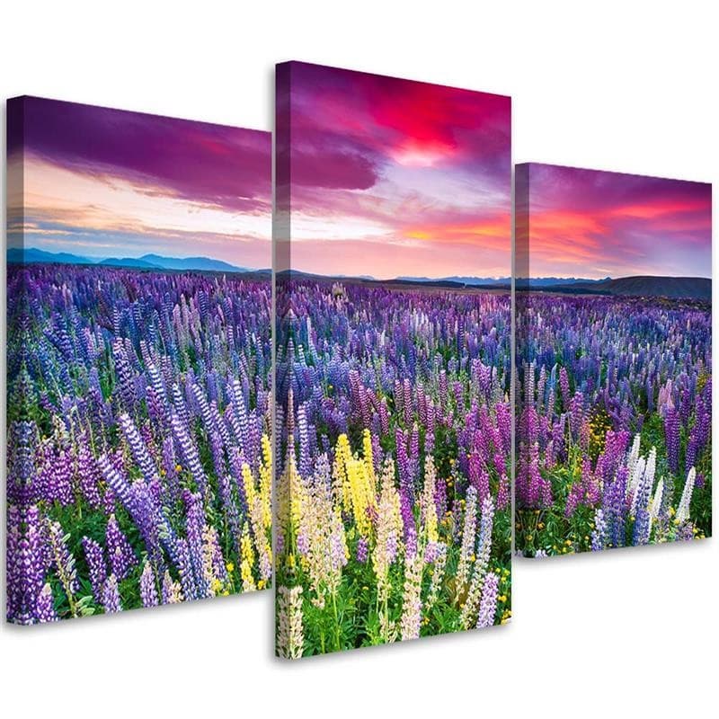 Stampa su tela 3 pezzi, lavanda natura fiori viola