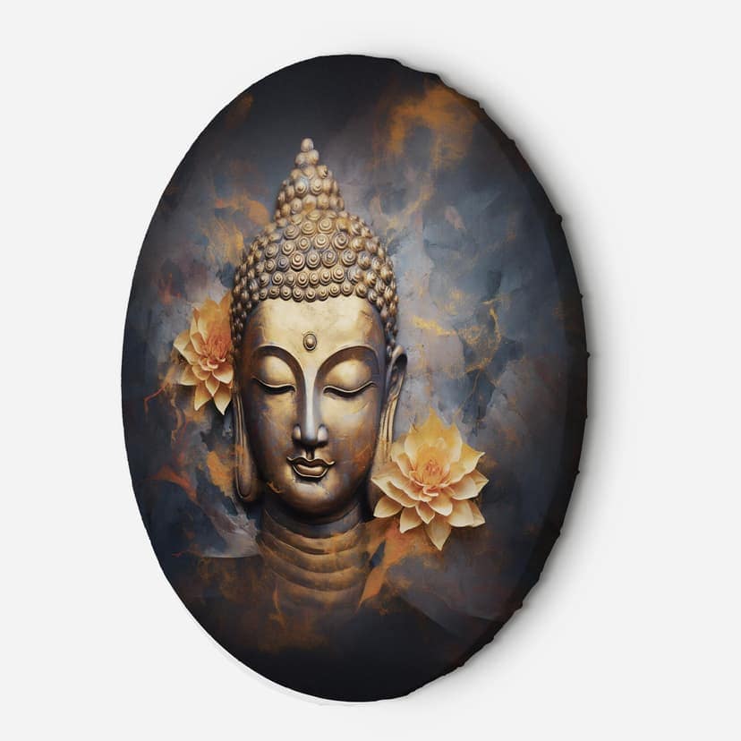 Quadro su tela rotonda Buddha d'oro astratto
