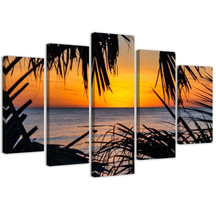 Stampa su tela 5 pezzi Sea Palm Trees Tramonto