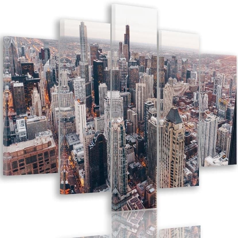 Stampa su tela 5 pezzi, architettura della città di Chicago