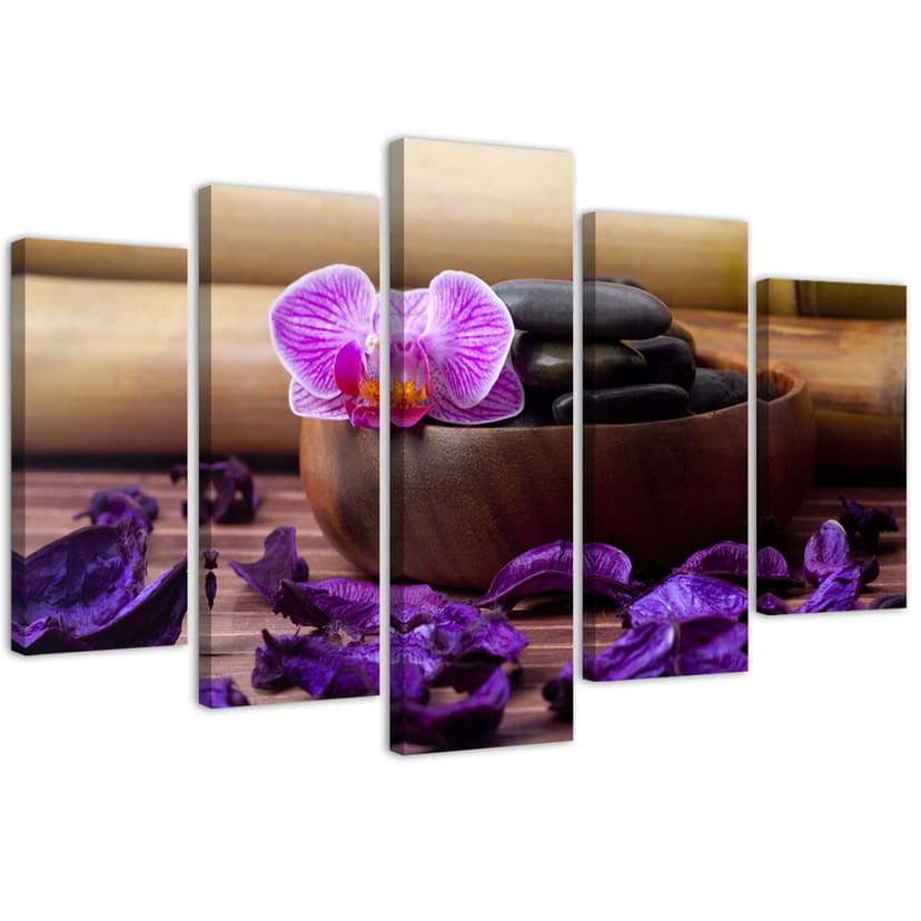 Stampa su tela 5 pezzi Orchid Zen Spa Stones