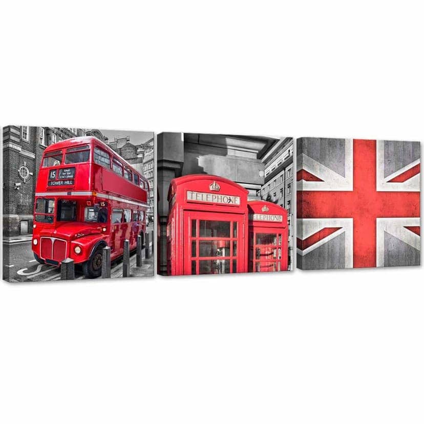 Stampa su tela in 3 parti, rosso Londra