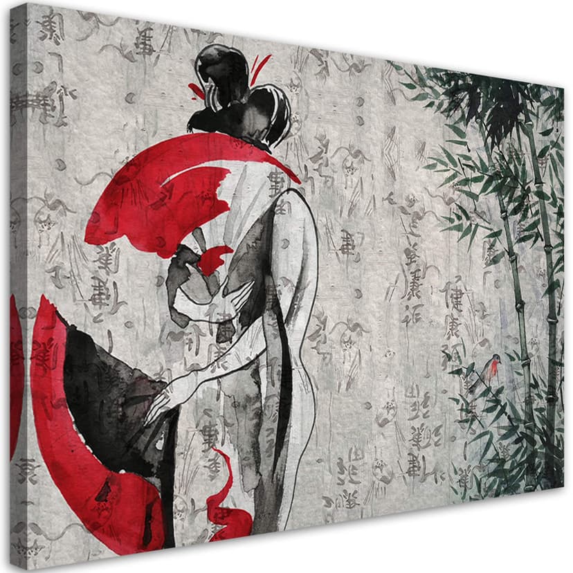 Stampe su tela, geisha giapponese con ventaglio