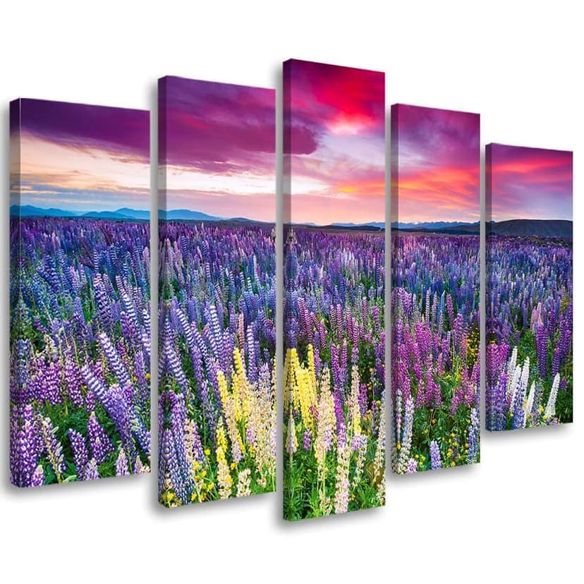 Stampa su tela 5 pezzi, fiori prato viola